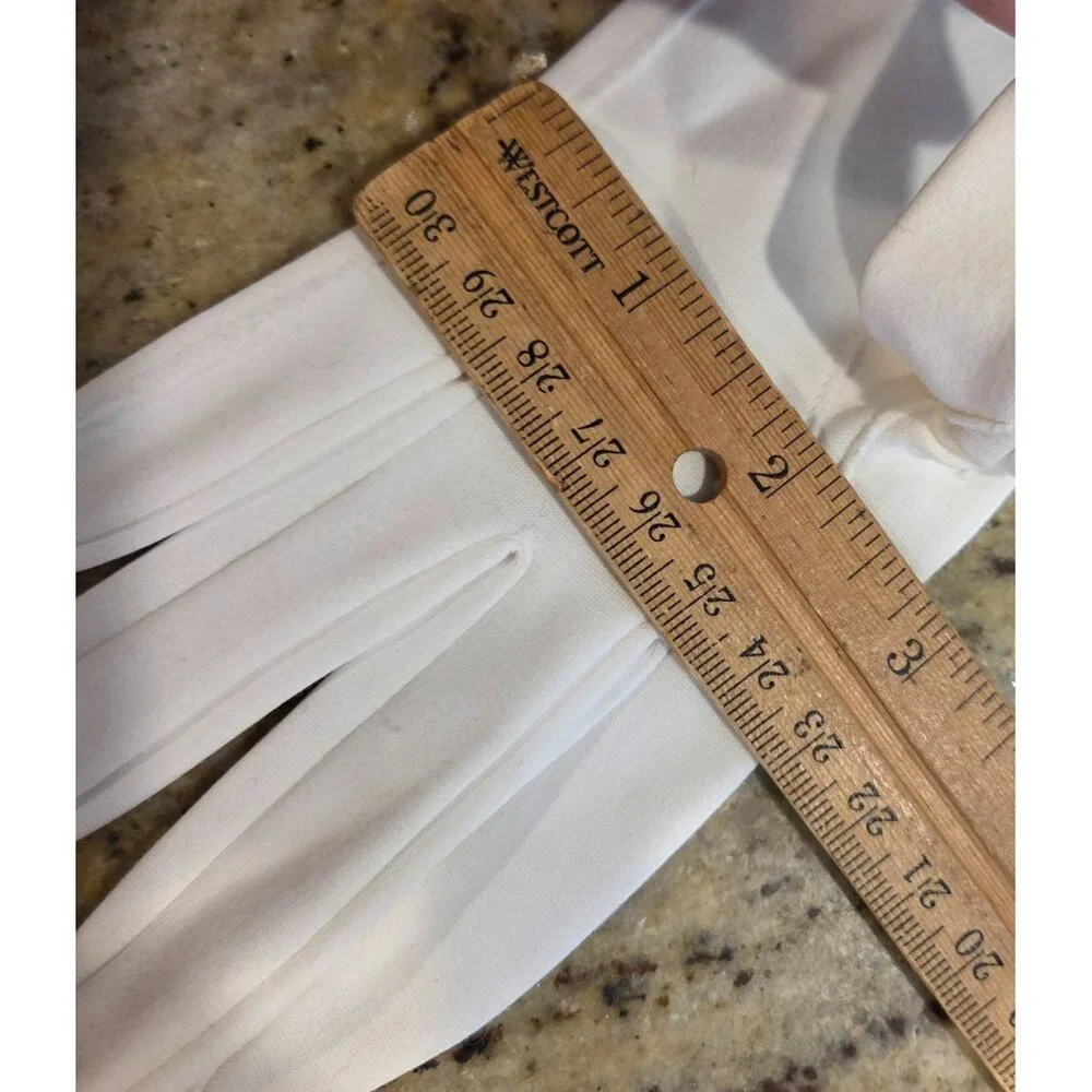 Vintage Womens Size S 6.5 White Nylon Formal Short Gloves Bow Scallop Pretty